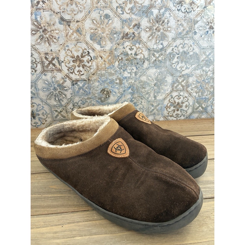Ariat Suede Brown Scuff Slippers Faux Shearling Mens 8-9